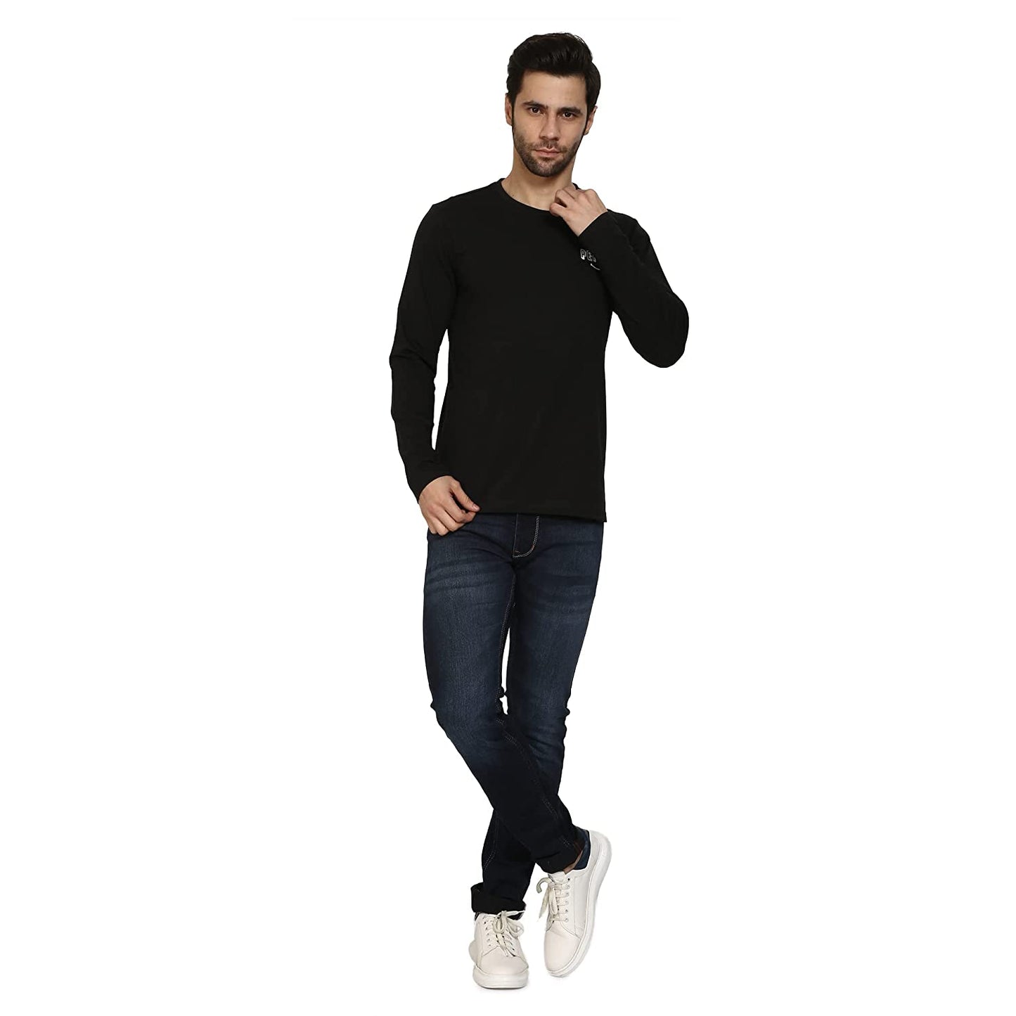 Regular Fit Black Color Printed Full Sleeve Premium Class Cotton T-Shirt for Men