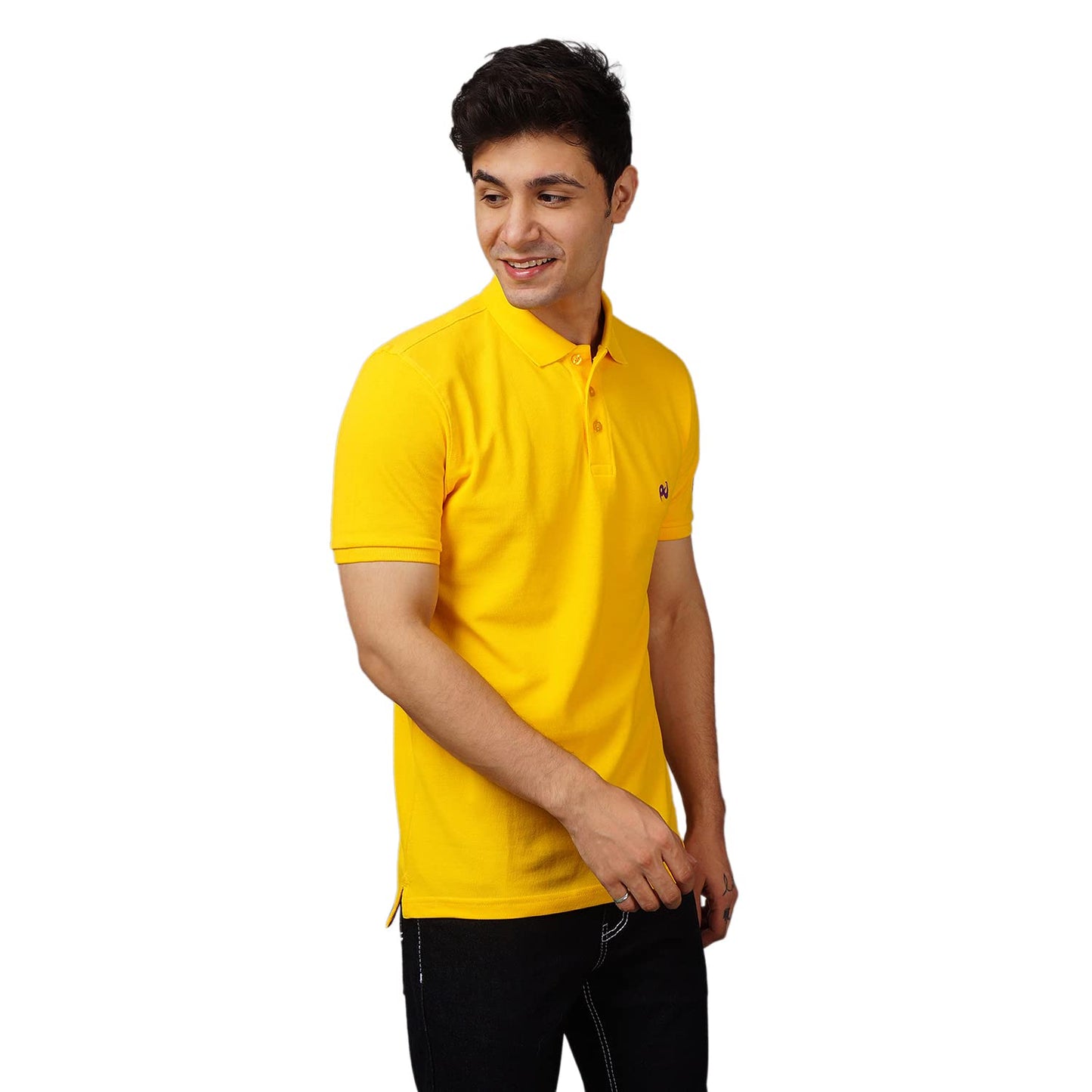 Regular Fit Yellow Cotton Half Sleeve Premium Polo Neck T-Shirt for Men