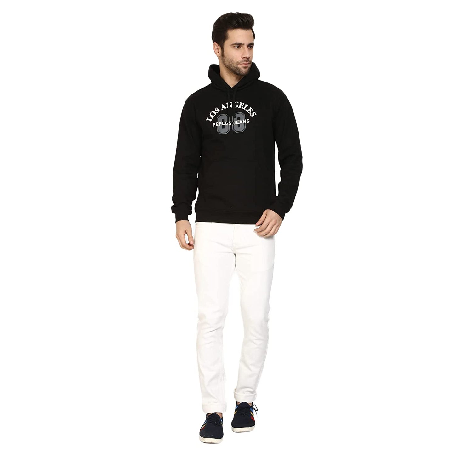 Round Neck Black Color Cotton Full Sleeve Premium Hoodie for Men