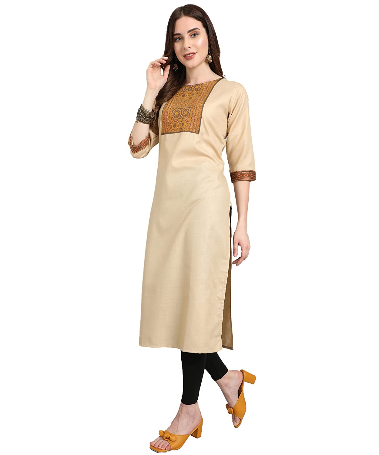 Womens Cotton Blend Straight Solid Kurti