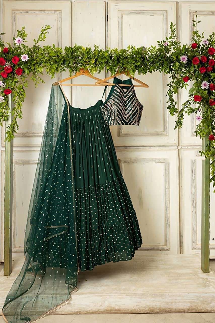 Bottle Green Designer Lehenga choli set
