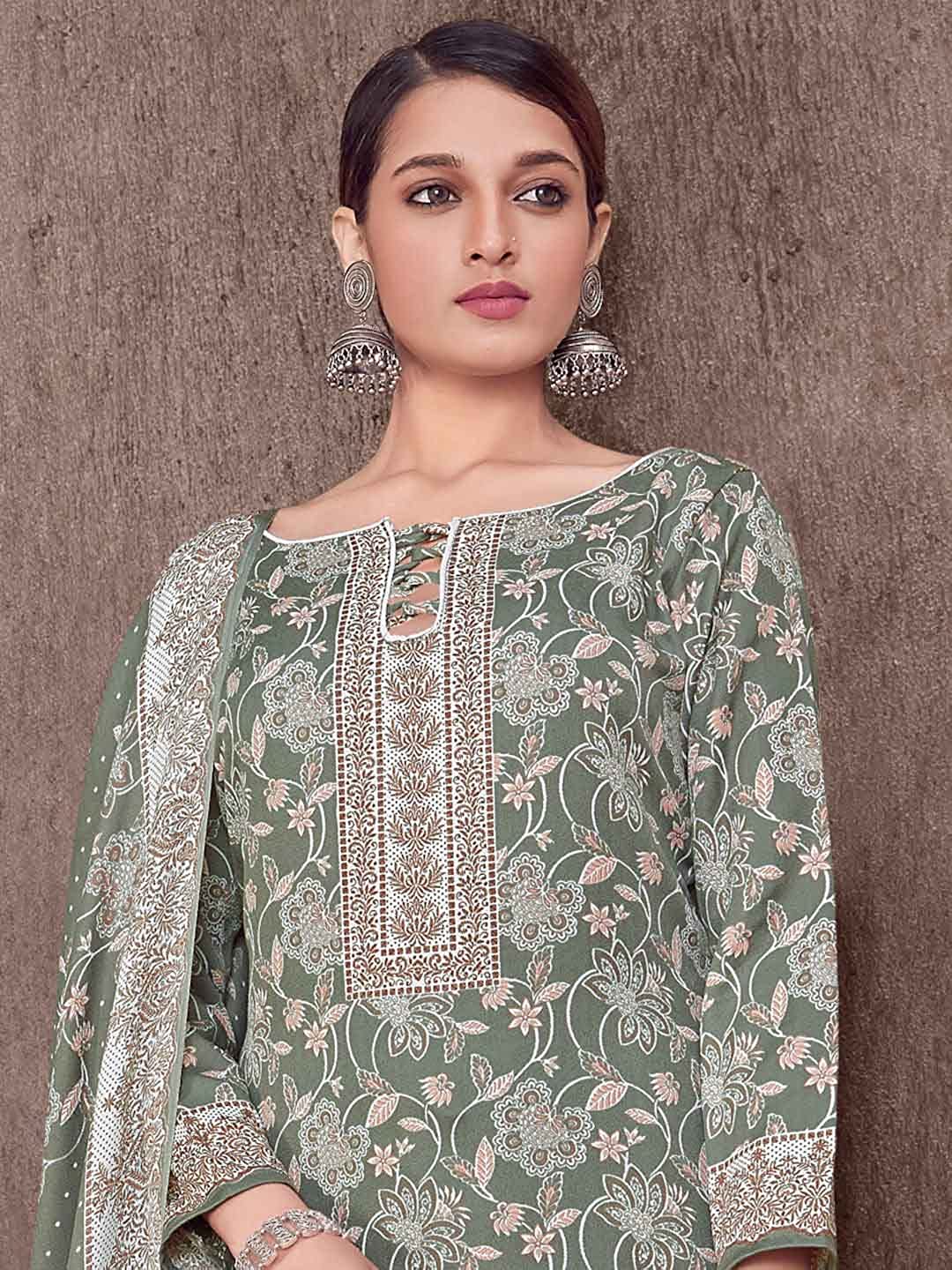 Wool Pashmina Printed Unstitched Winter Salwar Suit fabric Dress Materials