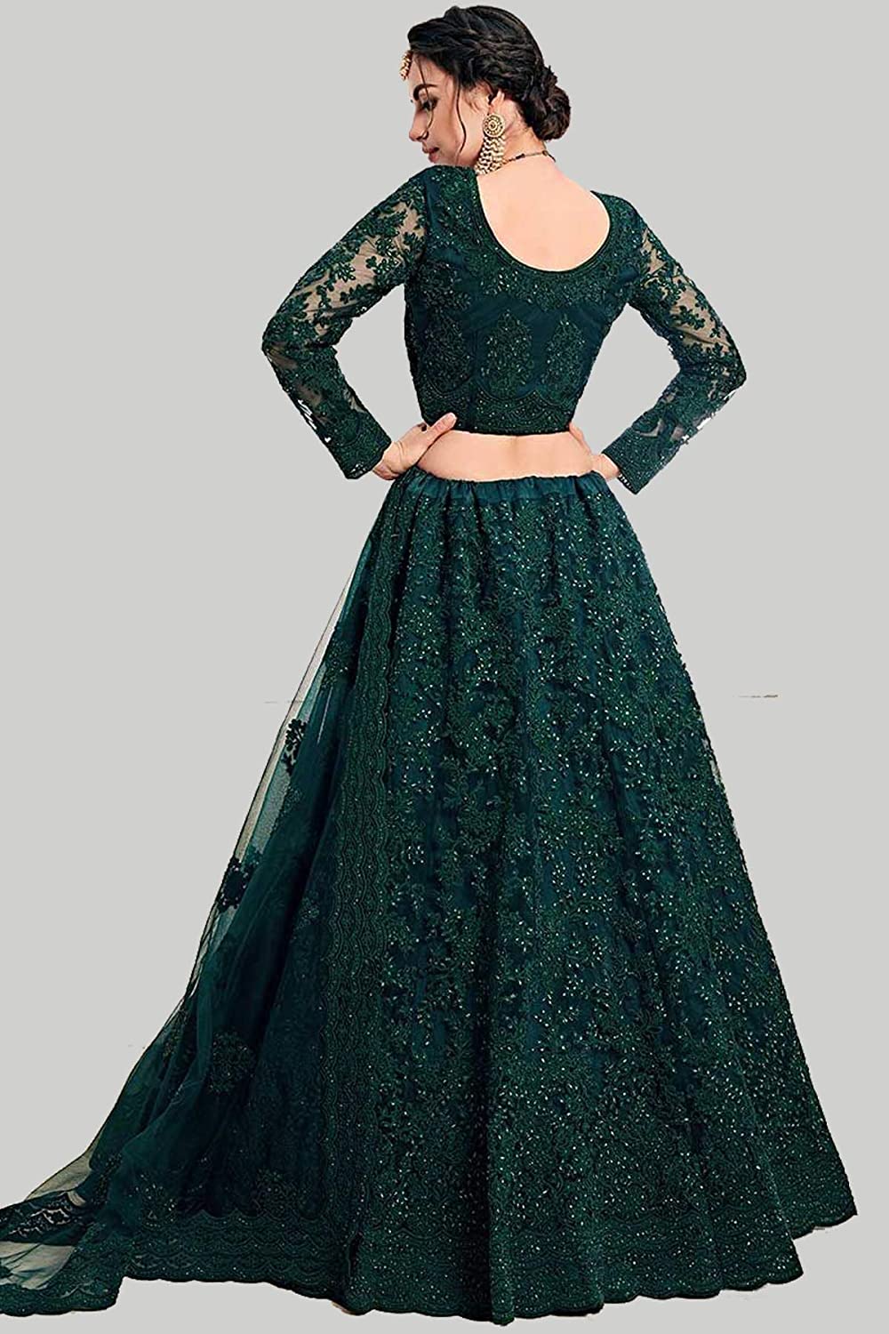 Women's Net Embroidered Semi-Stitched Lehenga Choli