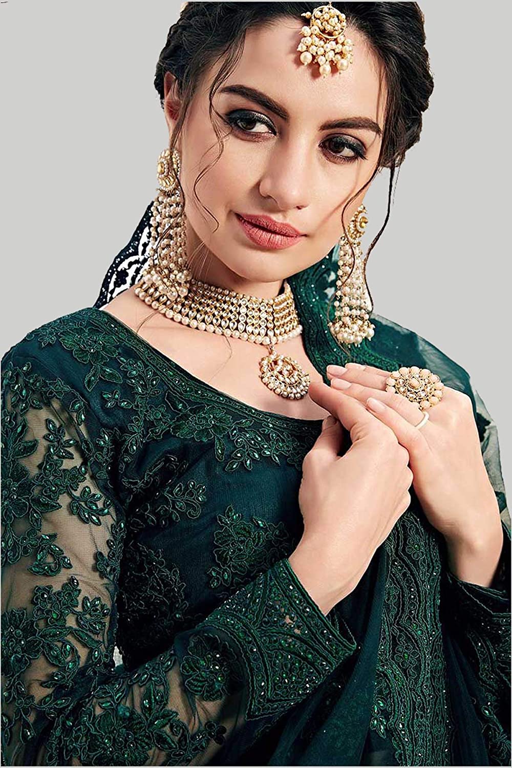 Women's Net Embroidered Semi-Stitched Lehenga Choli