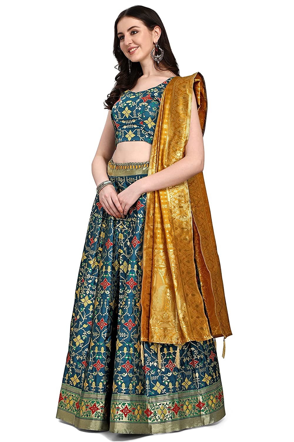 Women's Jacquard Semi-Stitched Lehenga choli