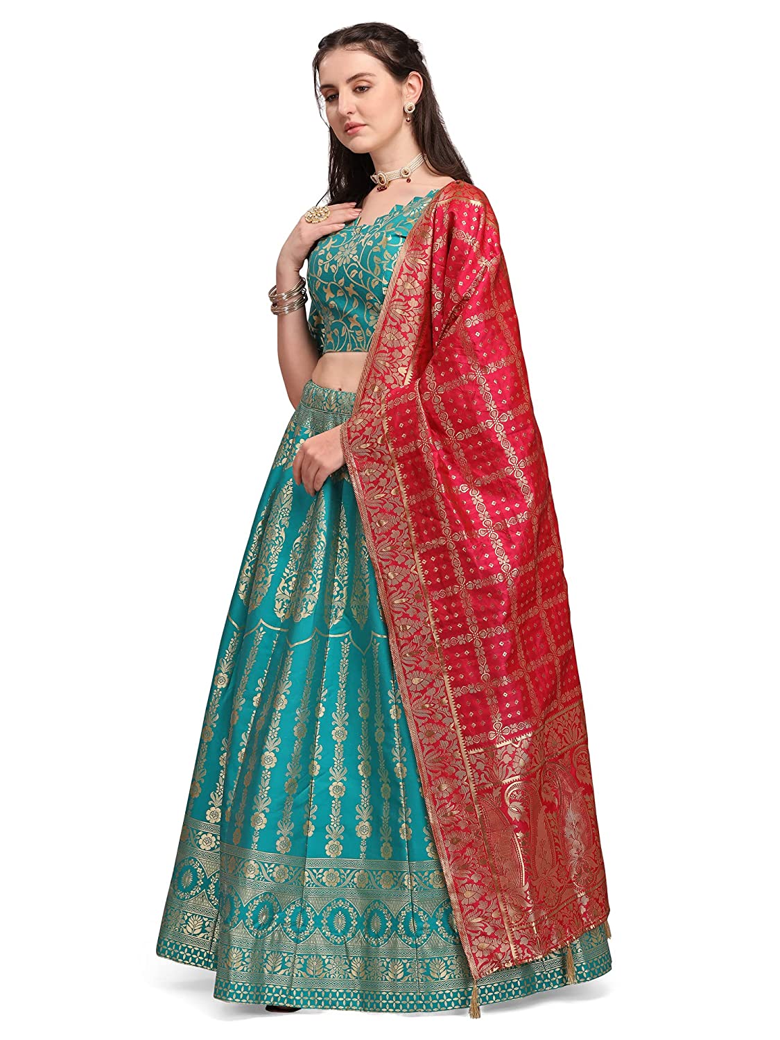 Women's Jacquard Semi-Stitched Lehenga choli