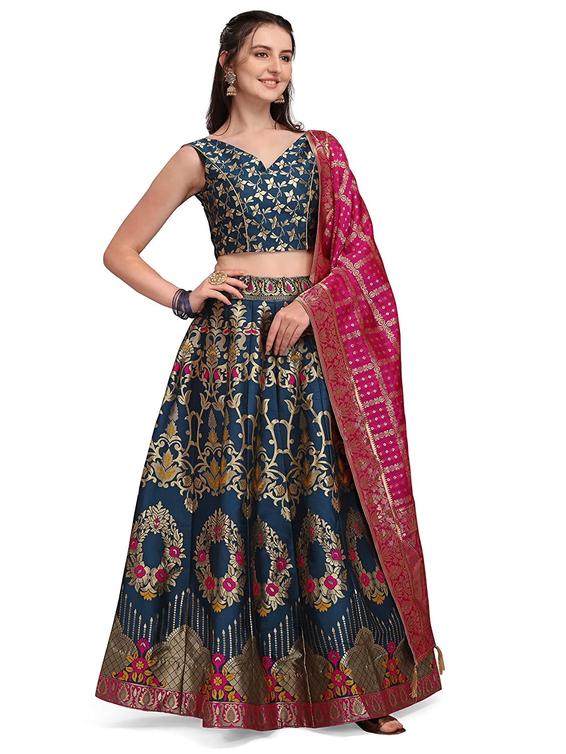 Women's Jacquard Semi-Stitched Lehenga choli
