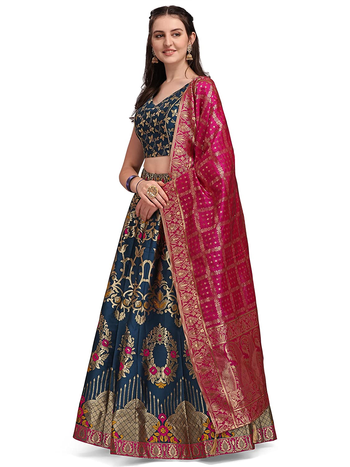 Women's Jacquard Semi-Stitched Lehenga choli