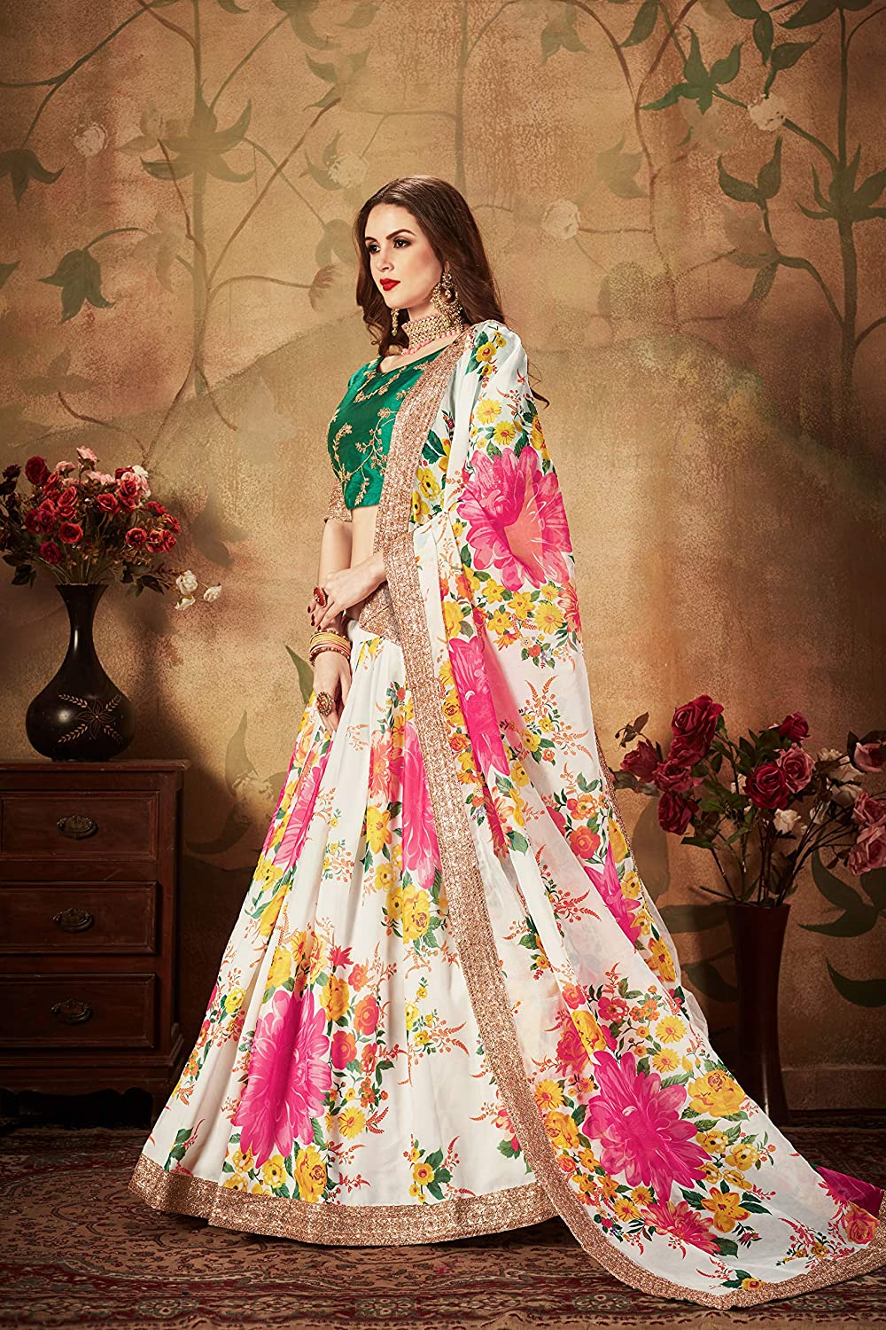 Women's Floral Organza Semi Stitched Lehenga Choli with Dupatta