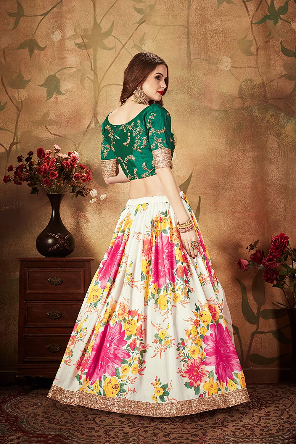 Women's Floral Organza Semi Stitched Lehenga Choli with Dupatta