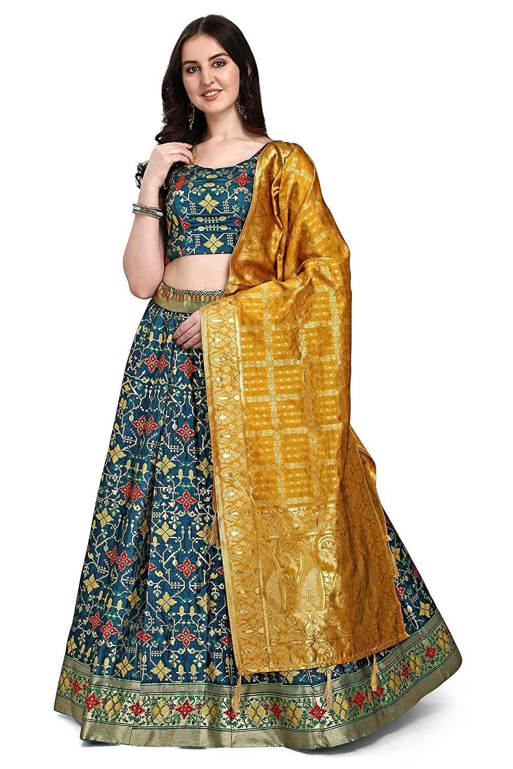 Women's Jacquard Semi-Stitched Lehenga choli