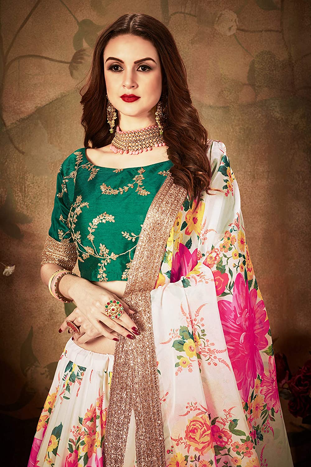Women's Floral Organza Semi Stitched Lehenga Choli with Dupatta