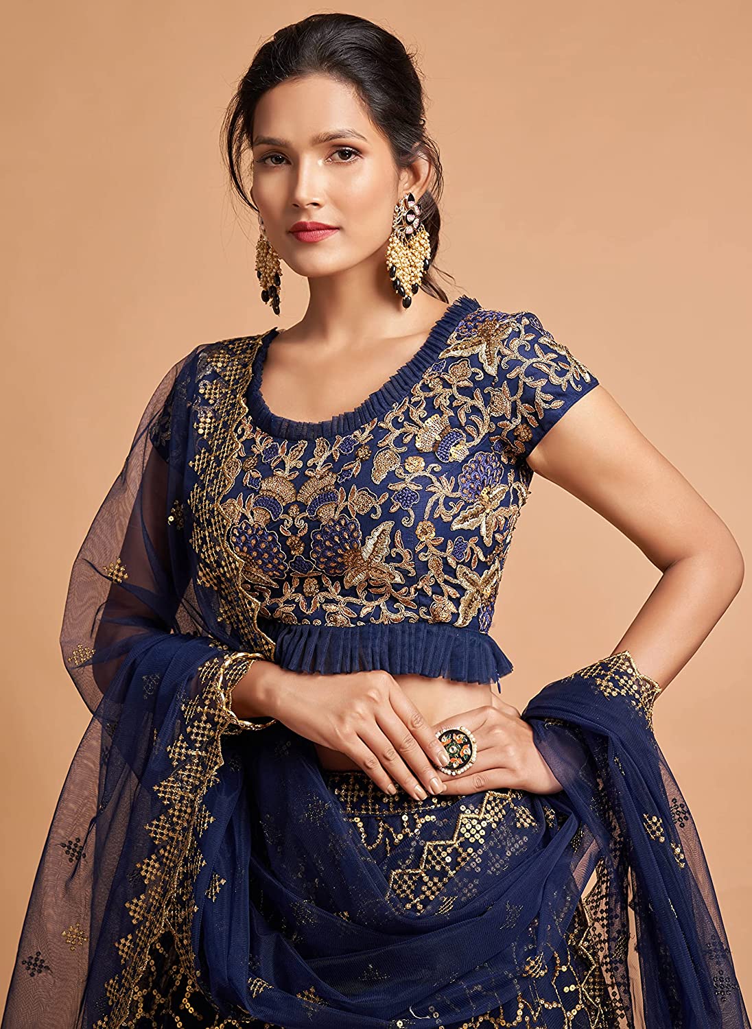 Women's Net Embroidered Semi-Stitched New Lehenga Choli with Dupatta