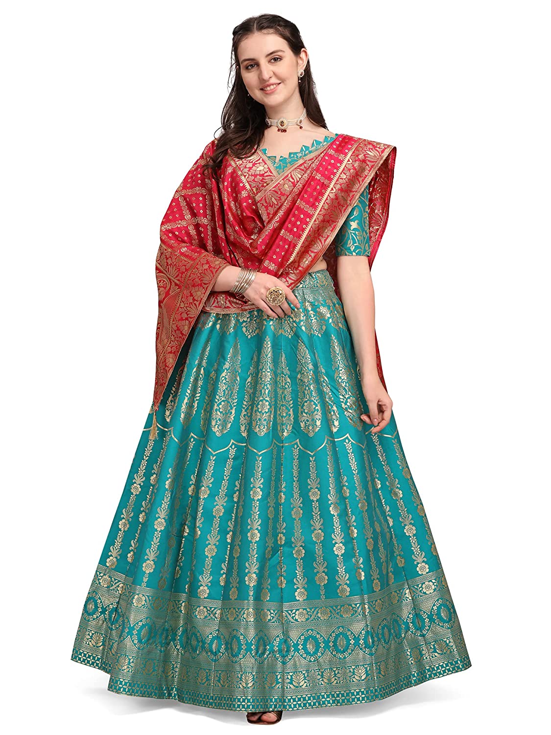 Women's Jacquard Semi-Stitched Lehenga choli
