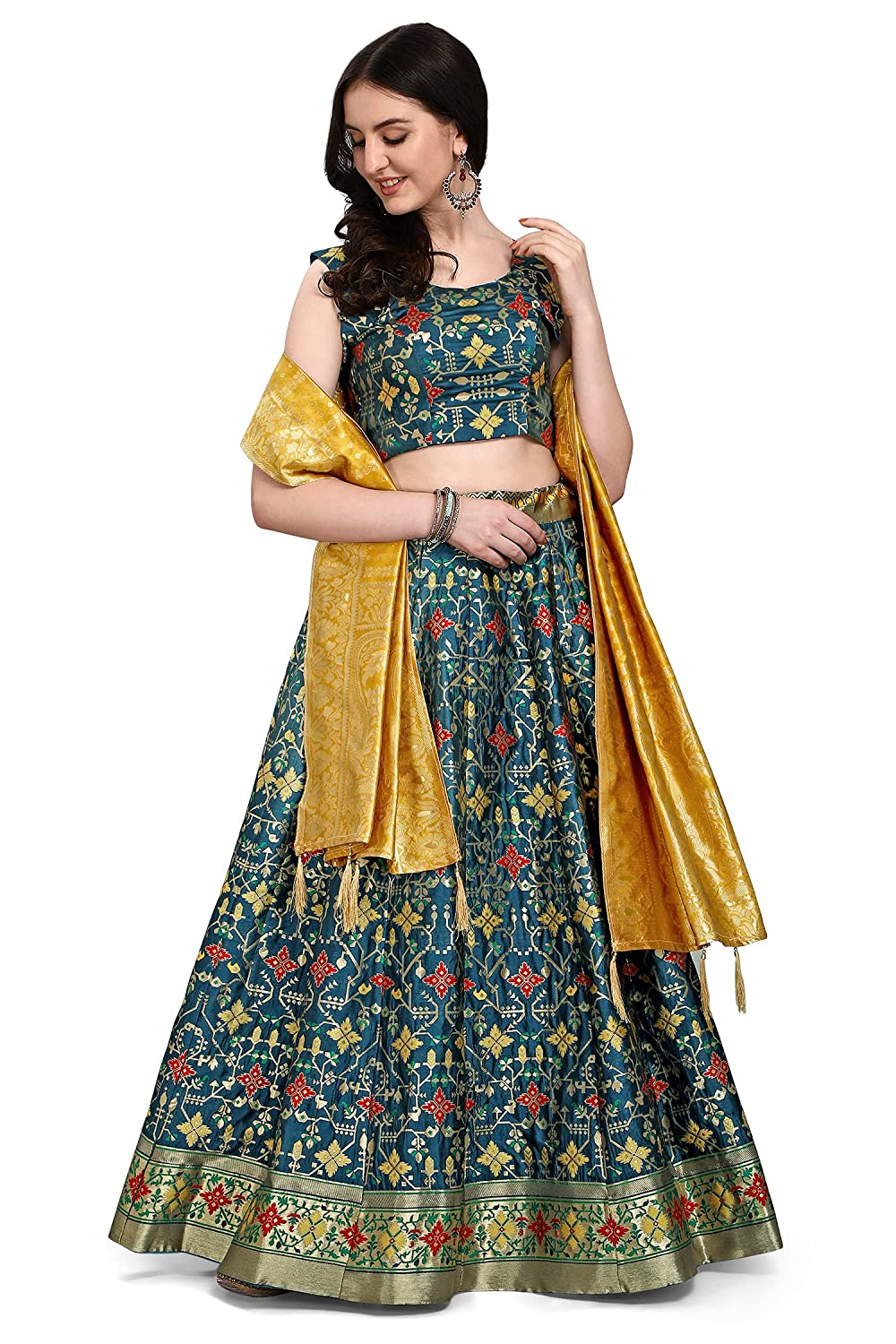 Women's Jacquard Semi-Stitched Lehenga choli