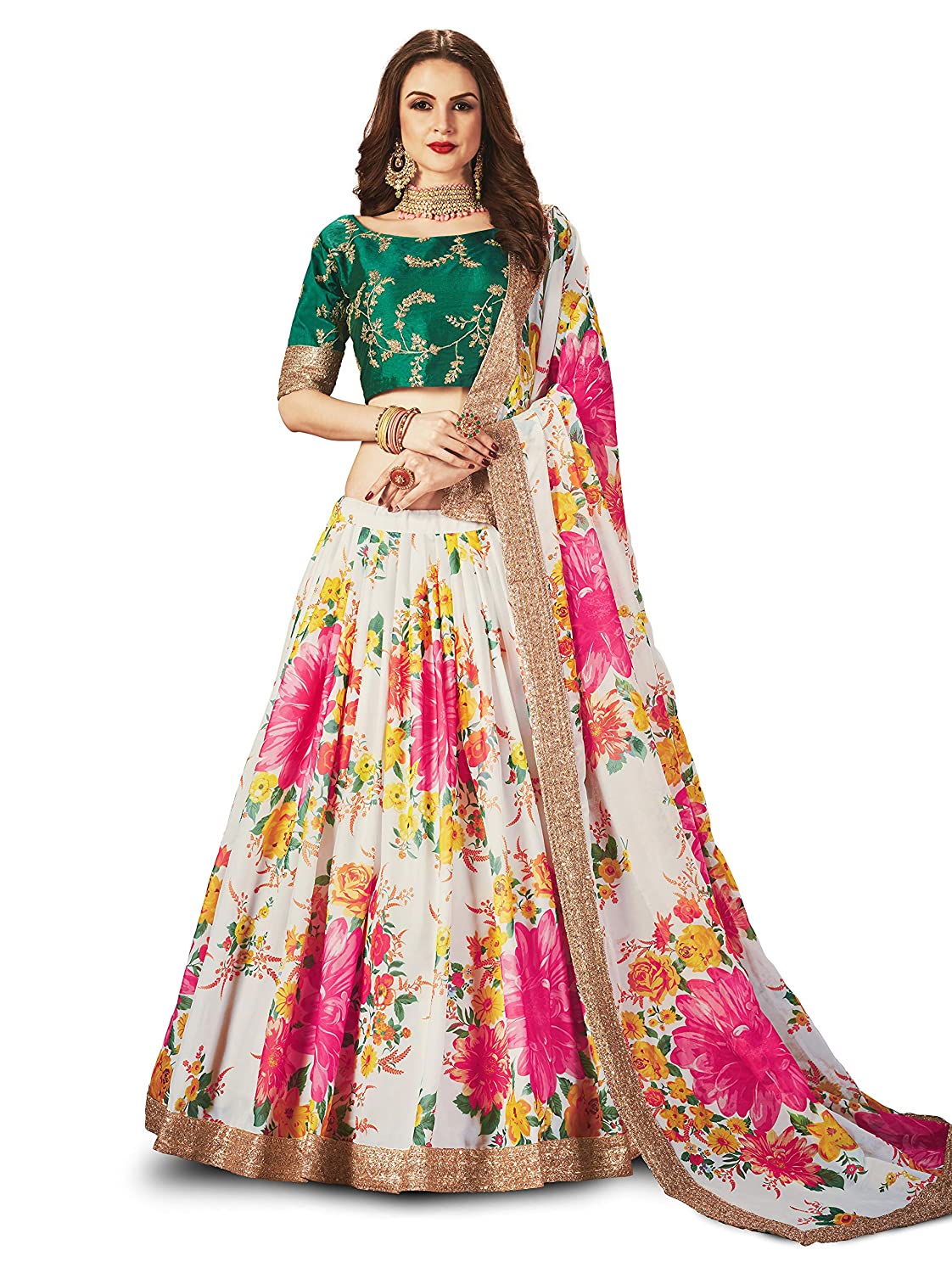Women's Floral Organza Semi Stitched Lehenga Choli with Dupatta