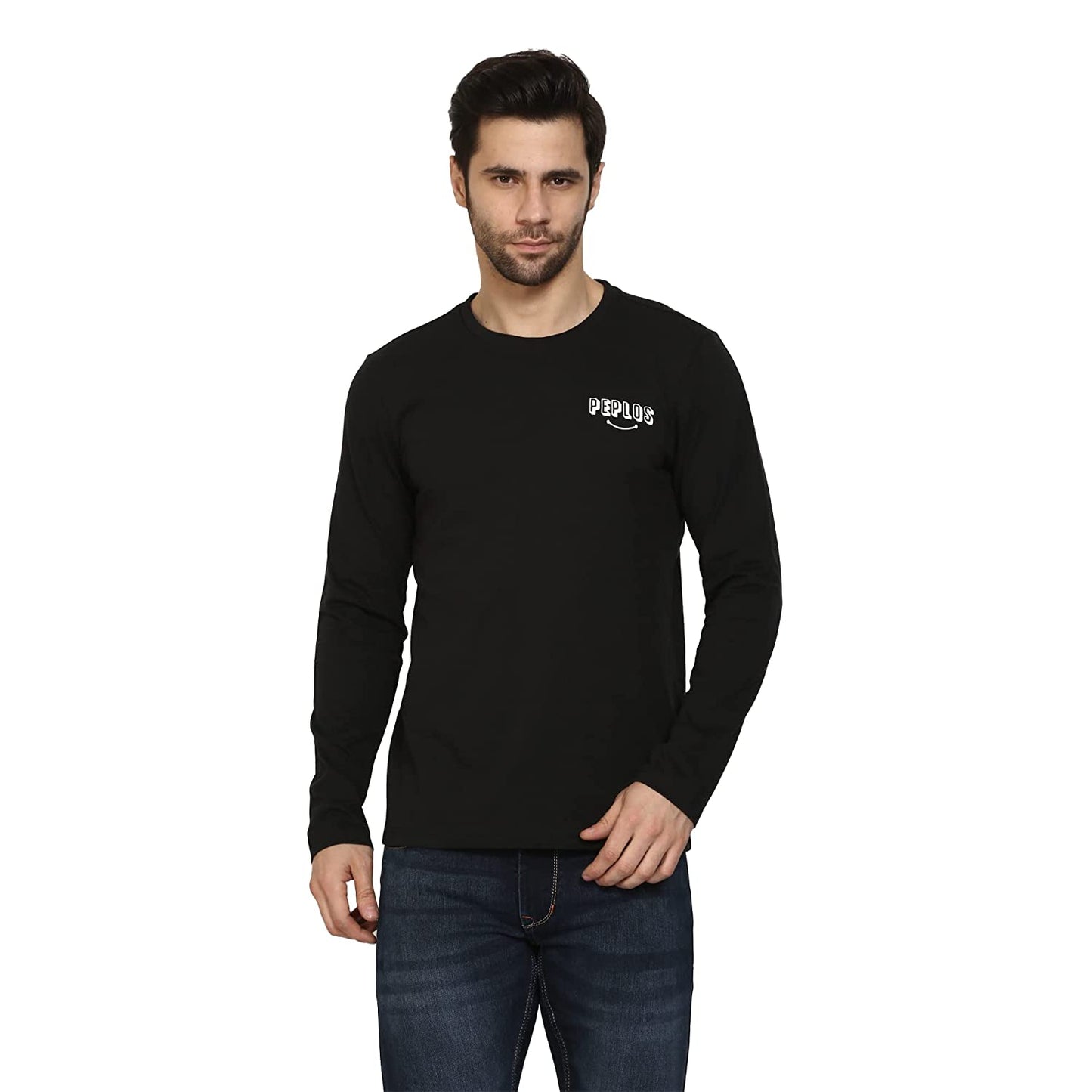 Regular Fit Black Color Printed Full Sleeve Premium Class Cotton T-Shirt for Men