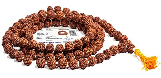 5 Mukhi Rudraksha Mala 108 Beads with Certificate 7 MM (Brown)