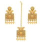 Antique Gold Plated Handcrafted Polki Traditional Necklace Set with Earrings & Maang Tikka for Women