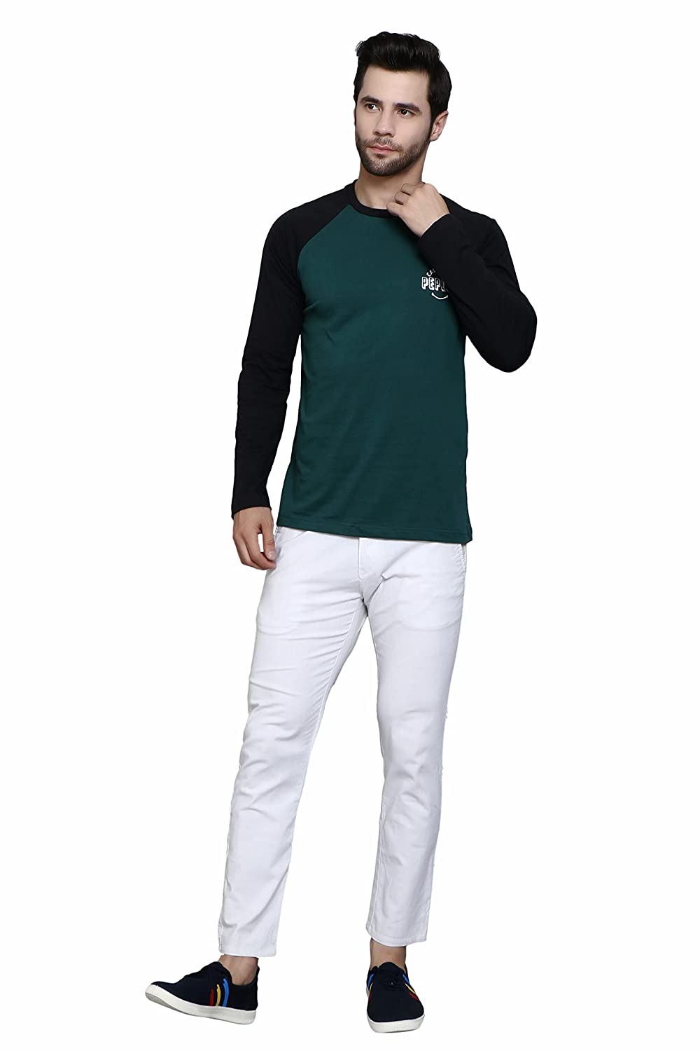 Regular Fit Green Black Color Raglan Full Sleeve Premium Class Cotton T-Shirt for Men