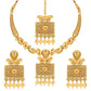 Antique Gold Plated Handcrafted Polki Traditional Necklace Set with Earrings & Maang Tikka for Women