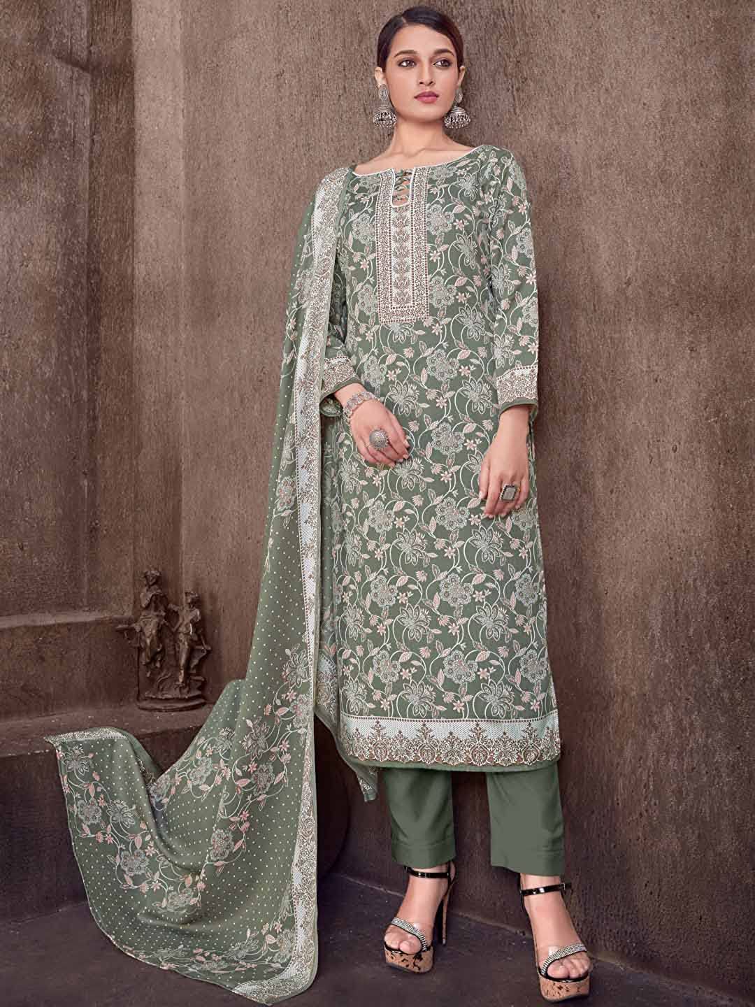 Wool Pashmina Printed Unstitched Winter Salwar Suit fabric Dress Materials