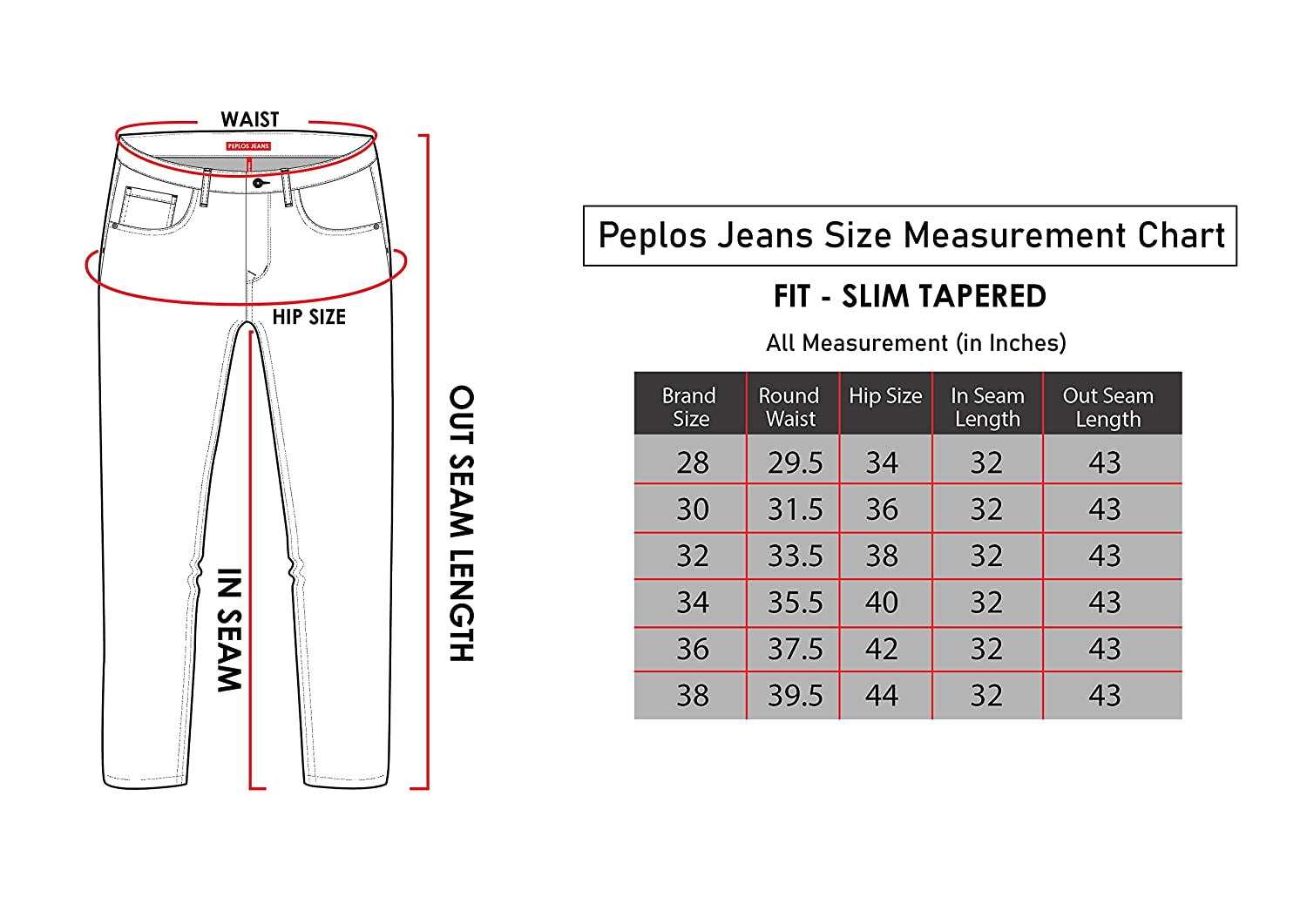 Denim Pants Size Chart Template In Light Colors - Mediamodifier