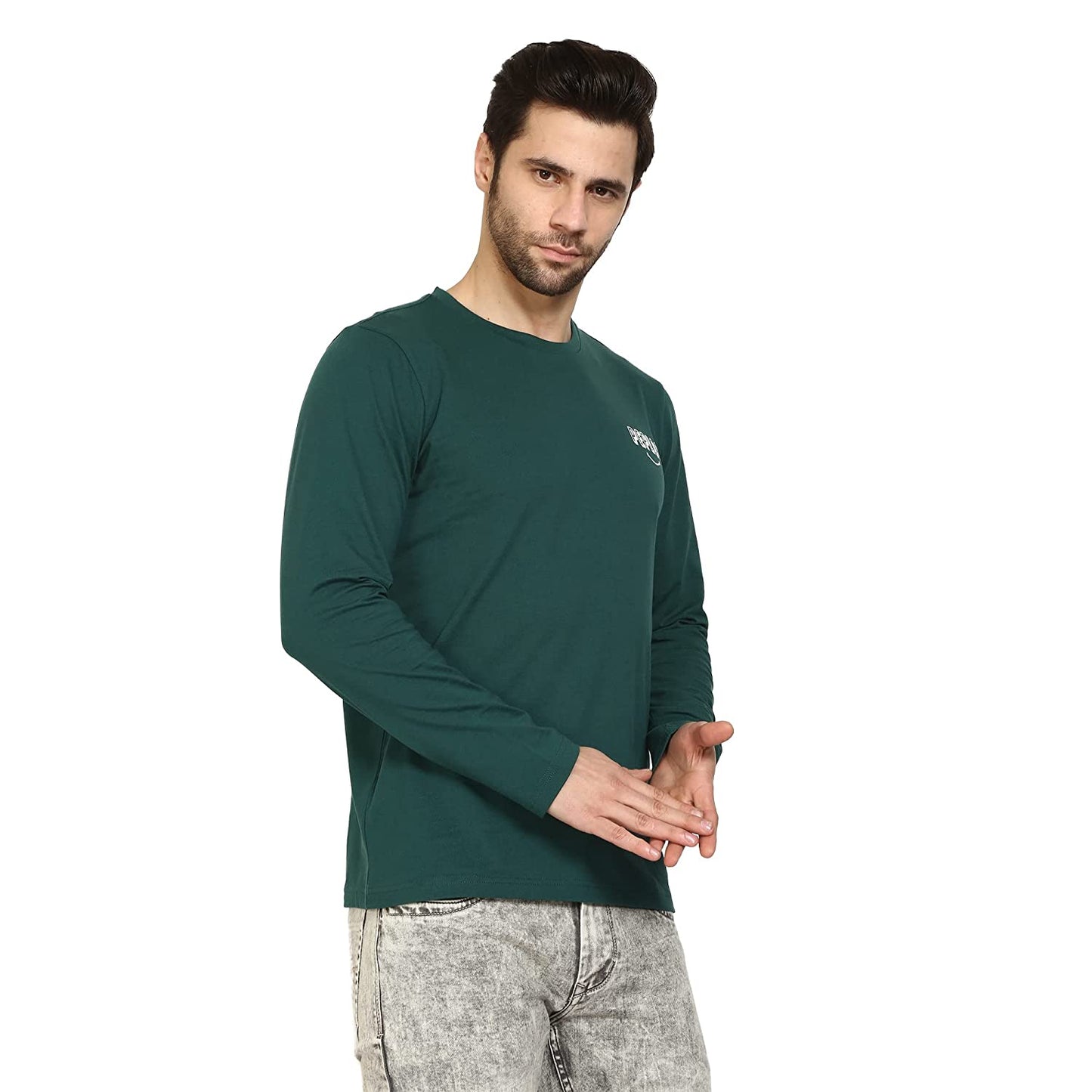 Regular Fit Green Color Printed Full Sleeve Premium Class Cotton T-Shirt for Men