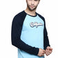 Regular Fit Sky + Navy Blue Color Raglan Full Sleeve Premium Class Cotton T-Shirt for Men
