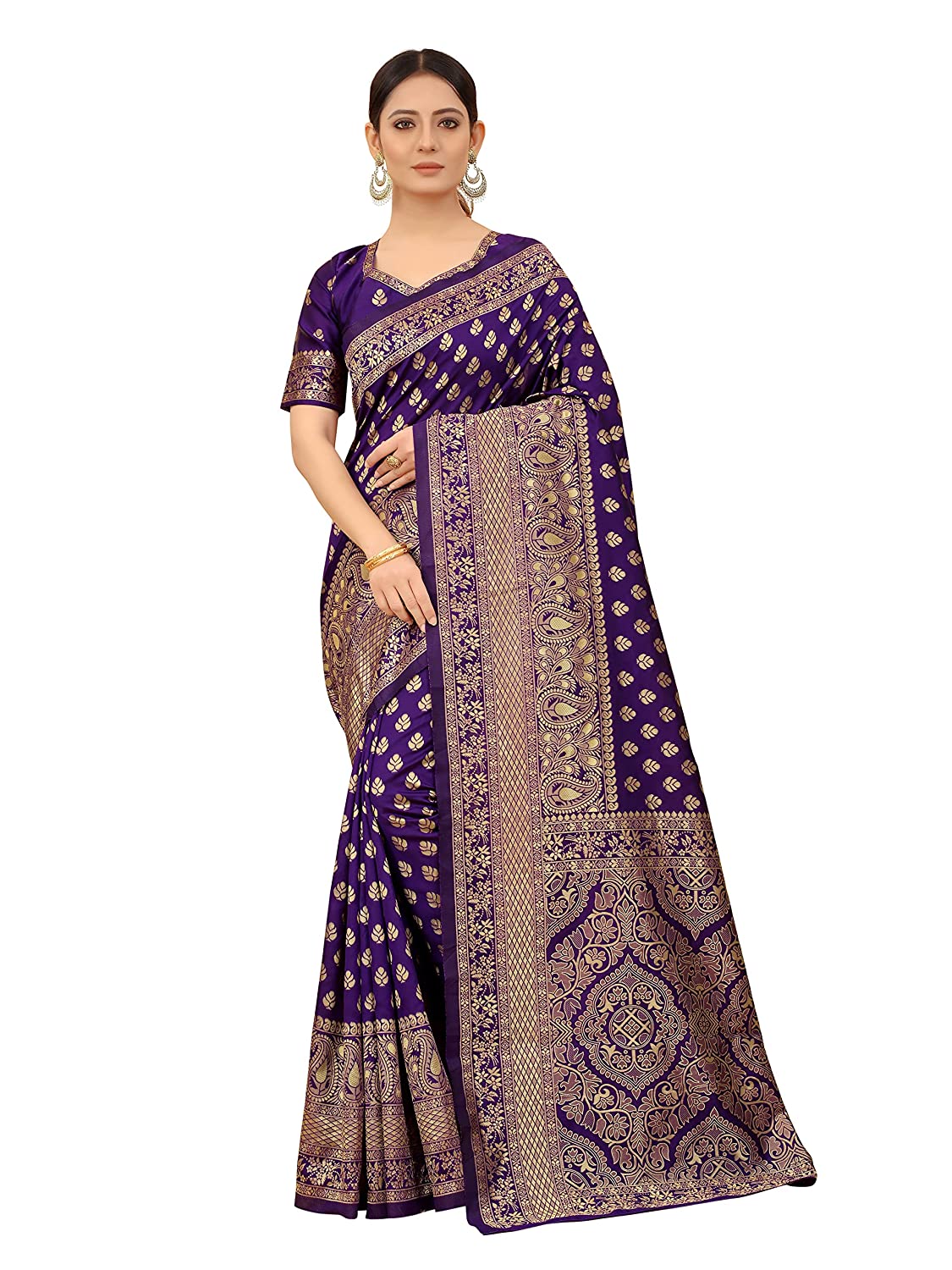 Women’s Daily/Party/Wedding/Casual Wear Rapier Jacquard Banarasi Cotton Silk Saree With Jacquard Designed Unstitched Blouse Piece.