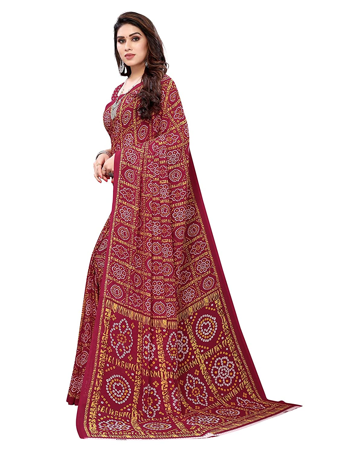 Women's Bandhani Printed Georgette Saree with Unstitched Blouse Piece