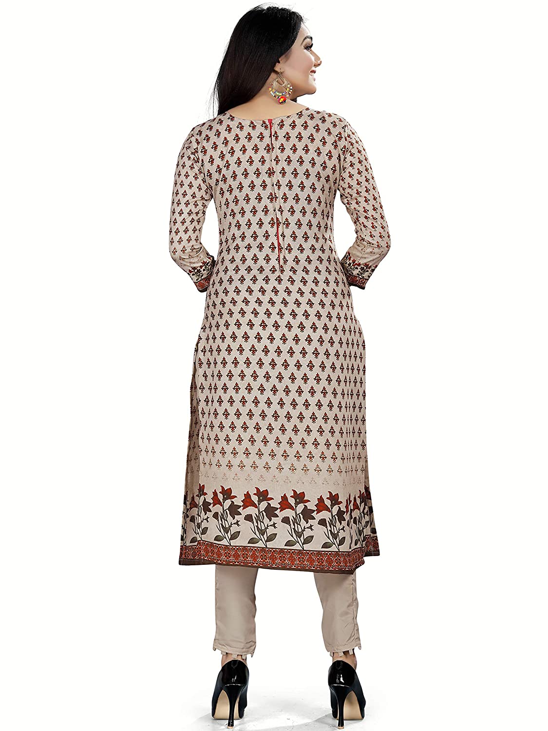 Women's Beige Cotton Printed Unstitched Salwar Suit Material