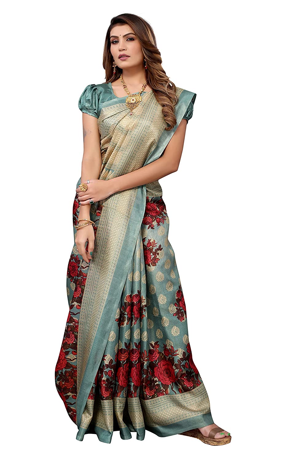 Womens Art Silk Printed Saree With Blouse Piece
