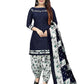 Women's Navy Blue Cotton Printed Unstitched Salwar Suit Material