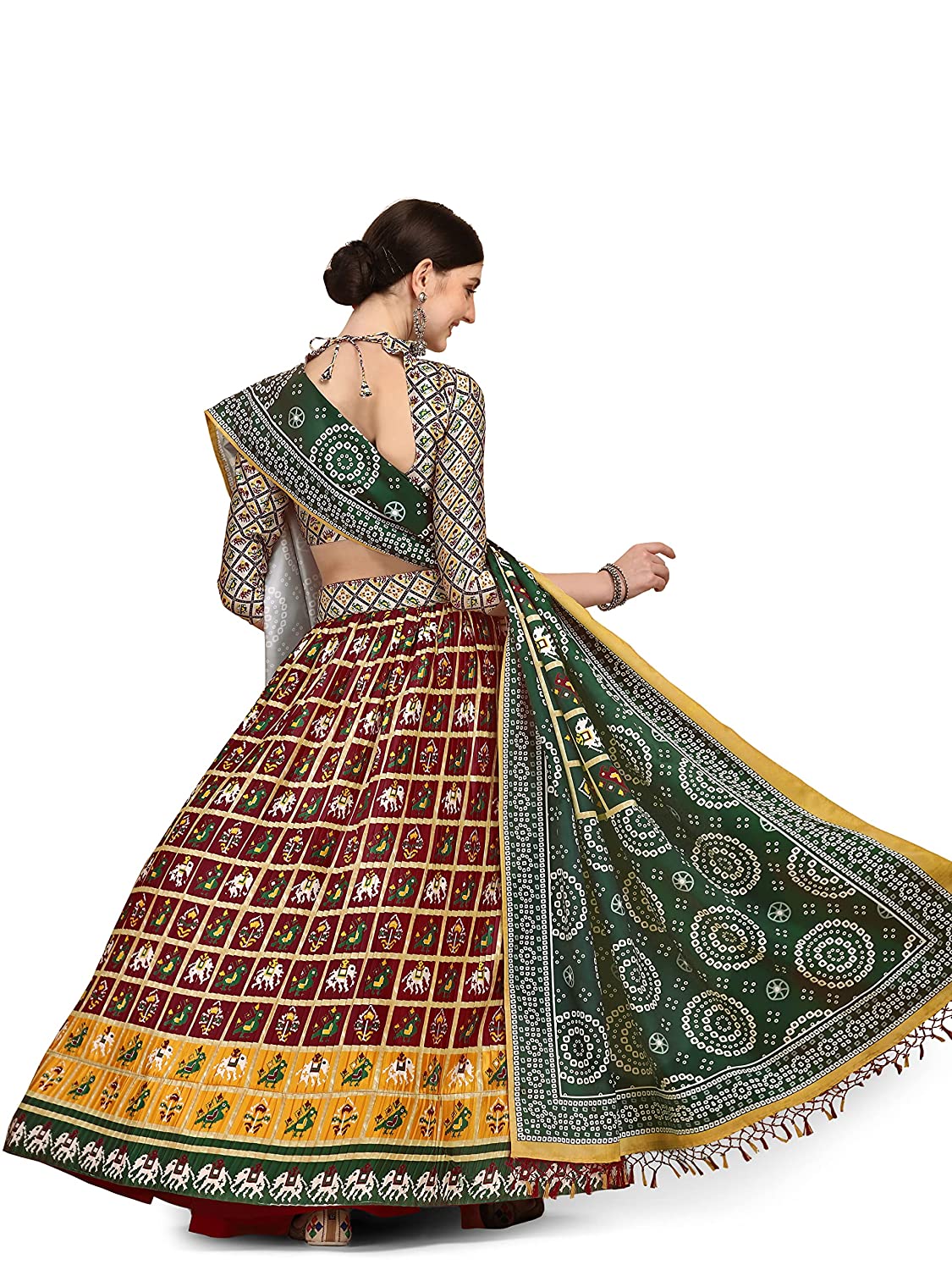 Women's Maroon Color Satin Digital Print Crush Designer Semi-Stitched Lehenga Choli Set | Satin Digital Print Crush Designer Lehenga Choli | Printed Lehenga Design |