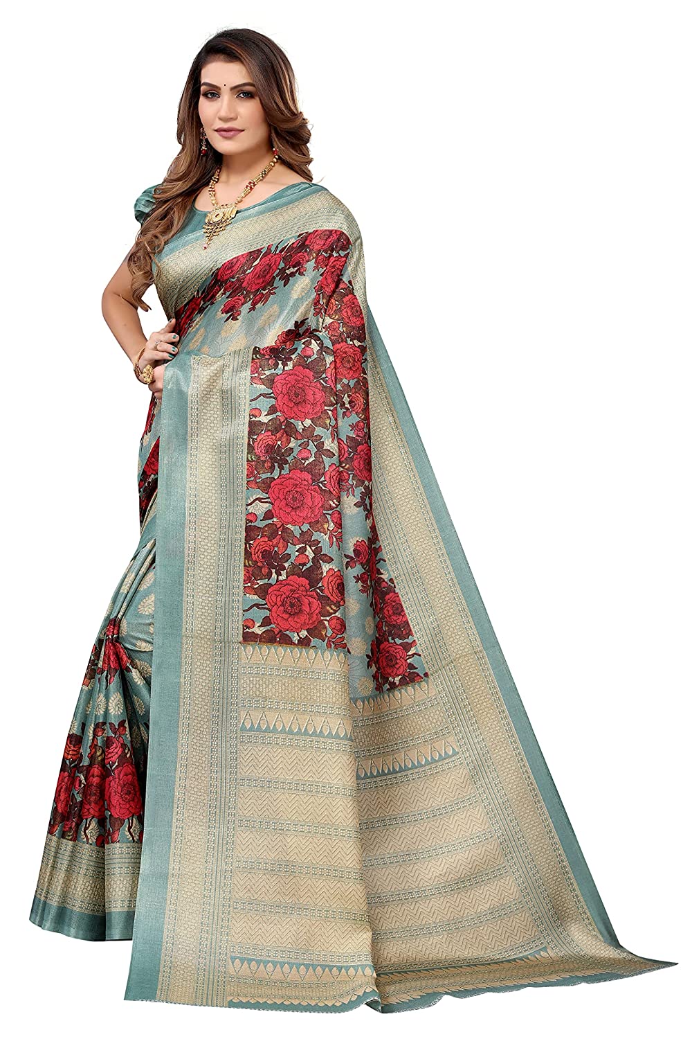 Womens Art Silk Printed Saree With Blouse Piece