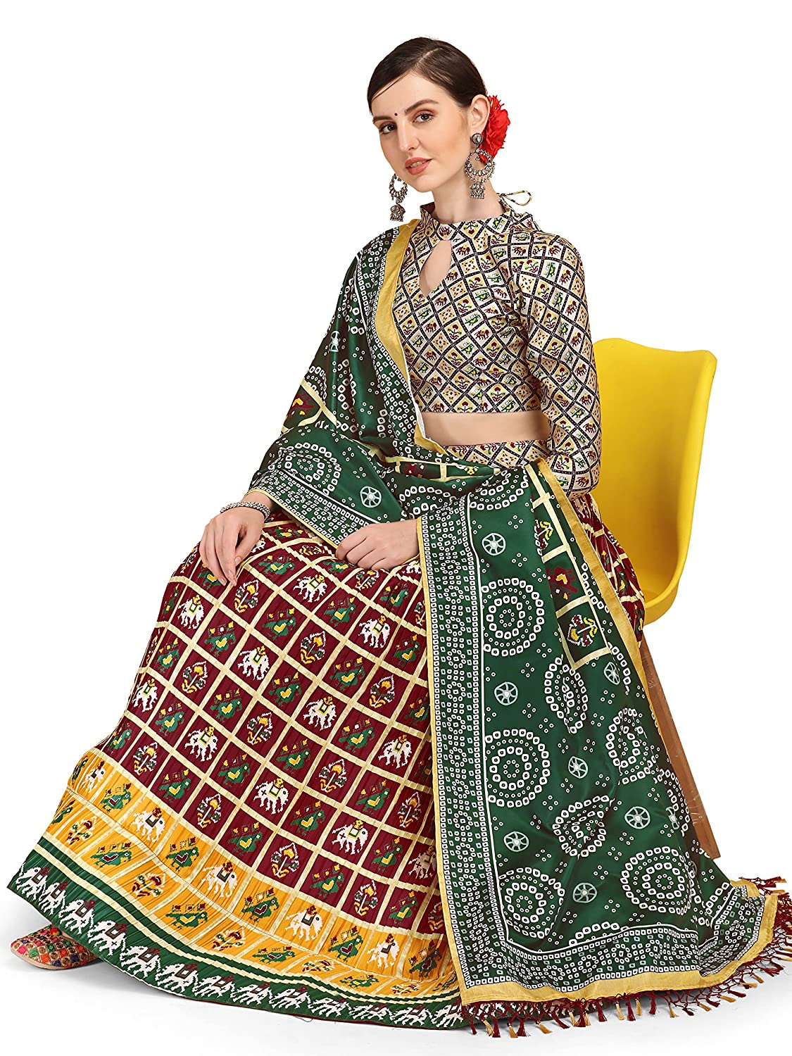 Women's Maroon Color Satin Digital Print Crush Designer Semi-Stitched Lehenga Choli Set | Satin Digital Print Crush Designer Lehenga Choli | Printed Lehenga Design |