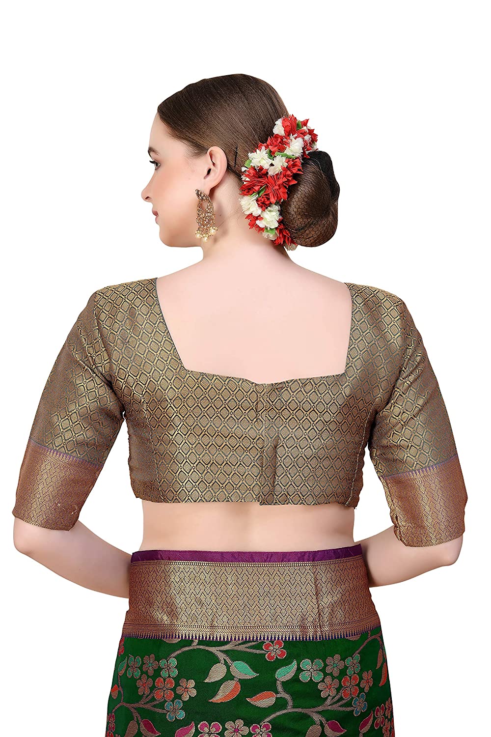 Women's Kanchipuram Silk Blend Saree With Blouse Piece