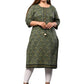 Women Pure Cotton Floral Print Plus Size Straight Kurti (Green)